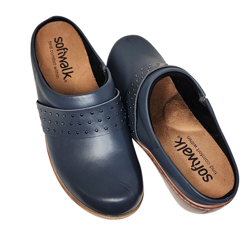 SoftWalk Women's Navy Studded Clogs Sz 6 Ladies Slip On Shoes Like New